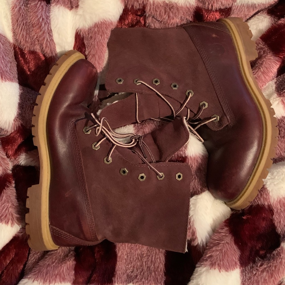 Timberland Teddy Fleece Waterproof Boots 8.5 Burgundy
